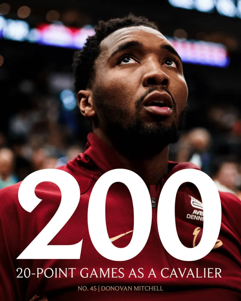 爱游戏登录入口-骑士官方：米切尔骑士生涯第200场20+得分达成，队史第五位